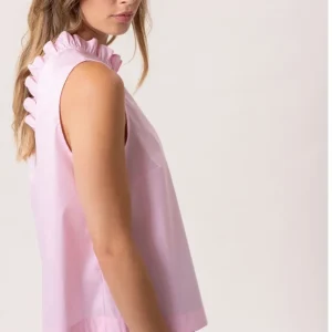 NARCISA ärmellose Bluse in Rosa mit Rüschen