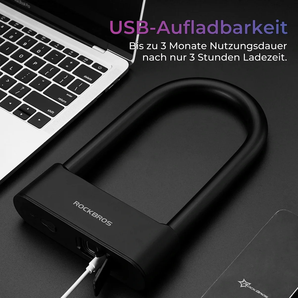 Schloss Fingerabdruck Wasserdicht IP6 Fahrrad Bügelschloss Bluetooth Schloss mit Schlüssel USB-Aufladung – Bild 7